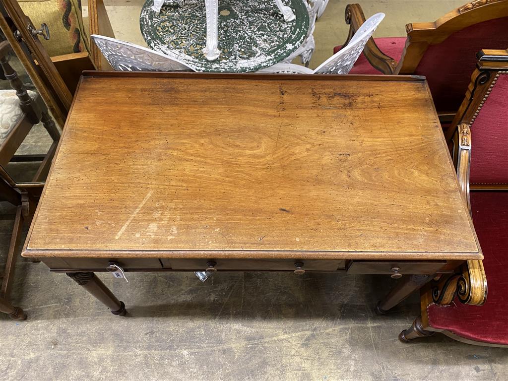 A William IV mahogany three drawer side table, width 114cm, depth 62cm, height 74cm